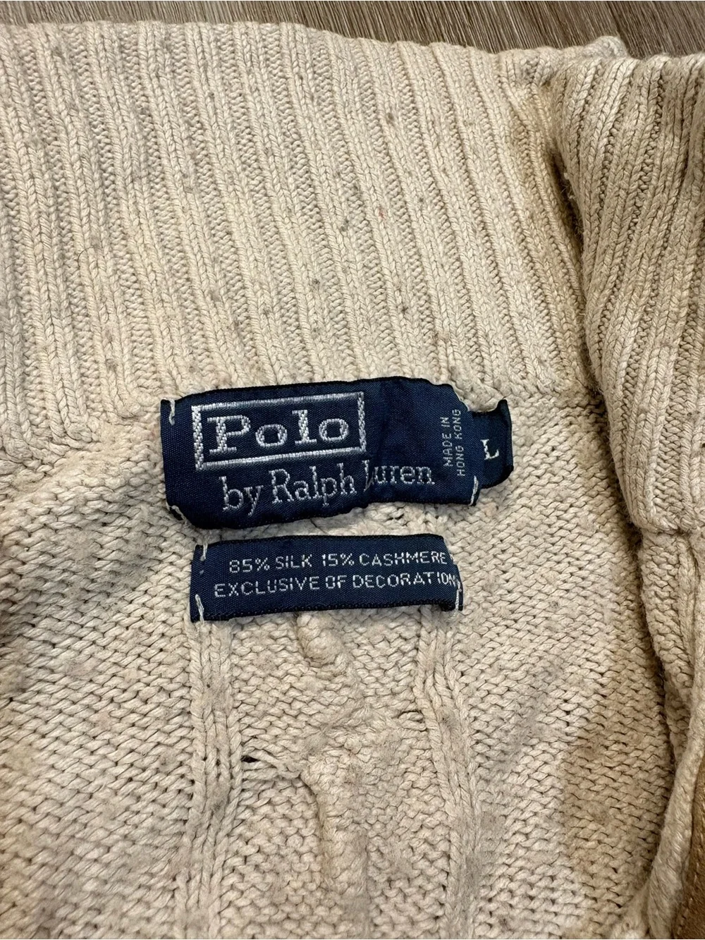Vintage Polo Ralph Lauren Cream Cable Knit Sweater Size Large Silk & Cashmere